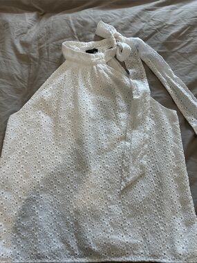 Ann Taylor White Eyelet Halter Tie-Neck Tank